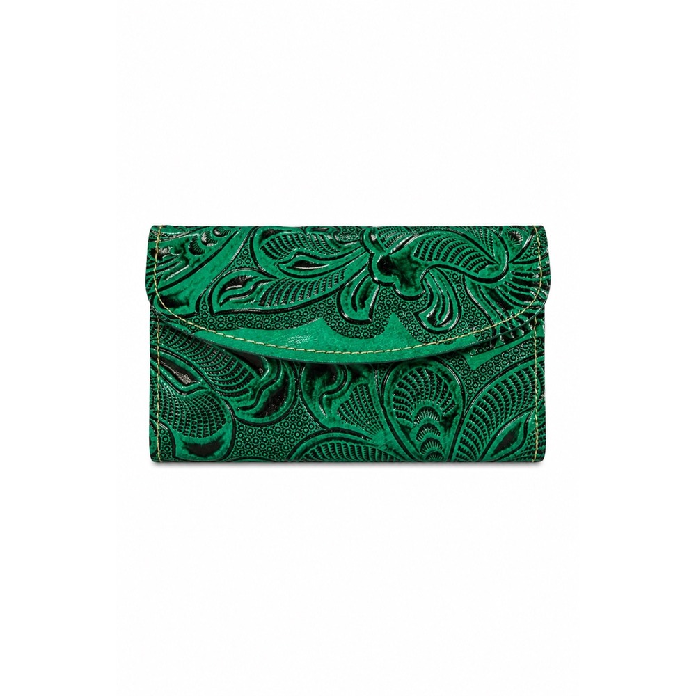 NEW Madera In Mexico Green Tooled Leather Wallet Floral Western Embossed Clutch